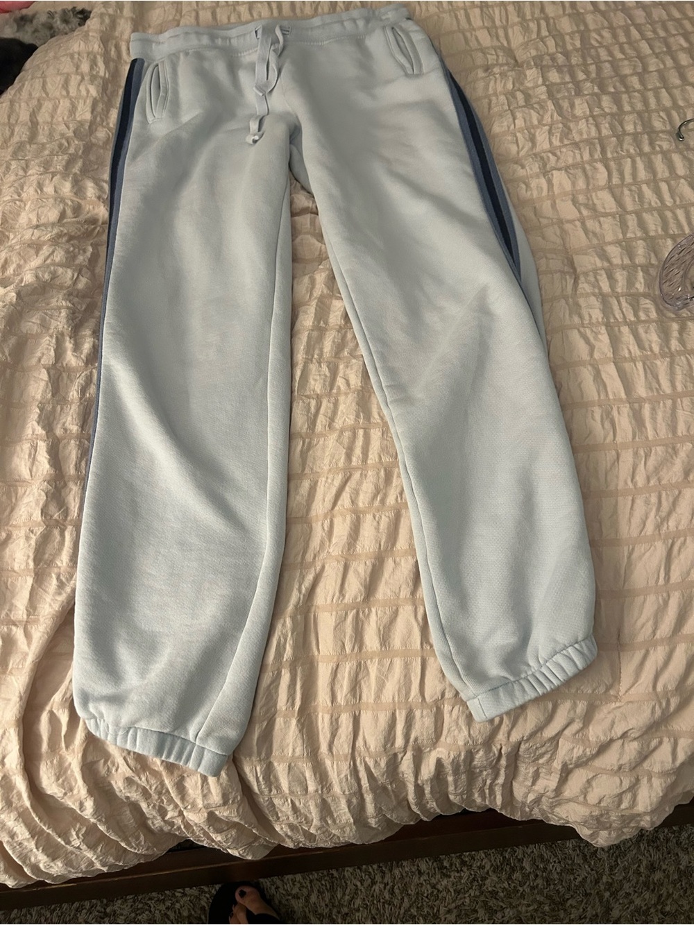 ATM Anthony Thomas Melillo Light Blue Jogger Pants with Navy Side Stripe